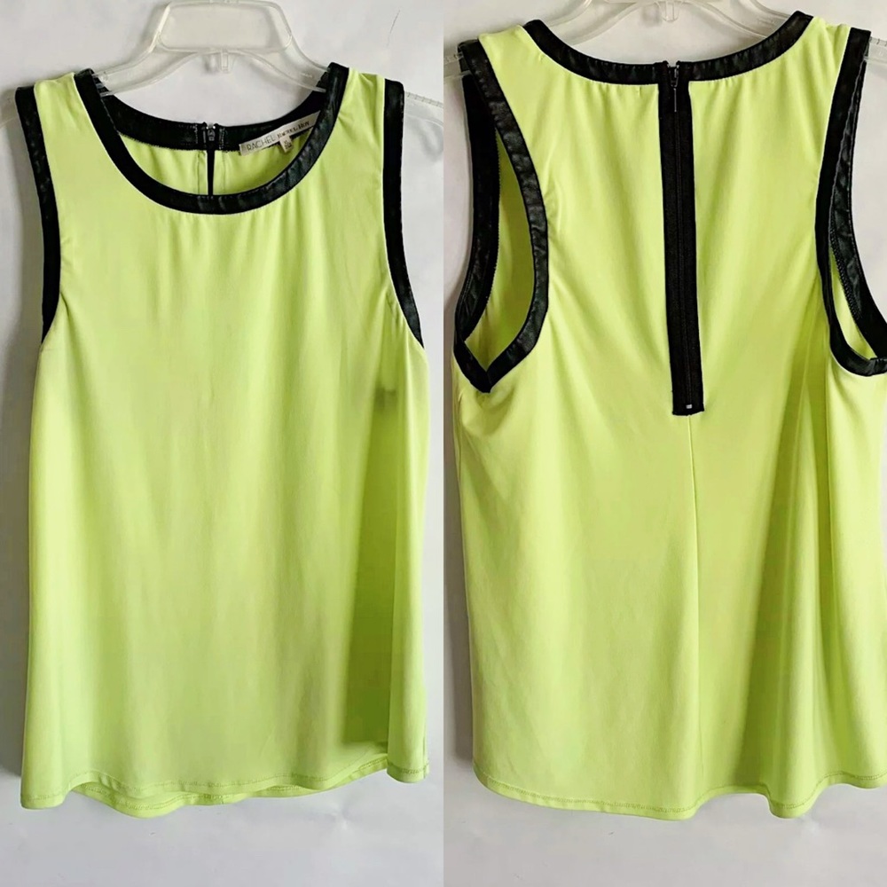 Lime Green Contrast Leather Trim Zip Detail Summer Tank